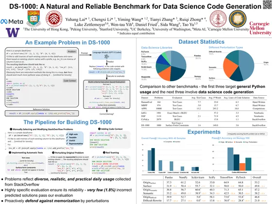 DS-1000: A Natural and Reliable Benchmark for Data Science Code Generation — ICML 2023 poster