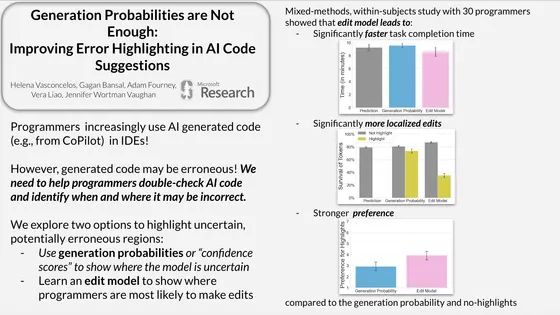 Generation Probabilities are Not Enough: Improving Error Highlighting for AI Code Suggestions — NeurIPS 2022 poster