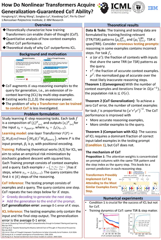 How Do Nonlinear Transformers Acquire Generalization-Guaranteed CoT Ability? — ICML 2024 poster