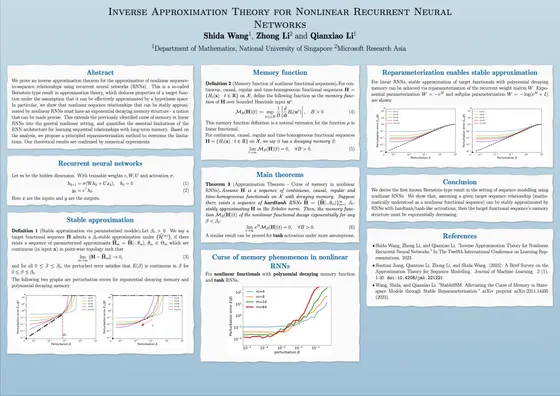 Inverse Approximation Theory for Nonlinear Recurrent Neural Networks — ICLR 2024 poster